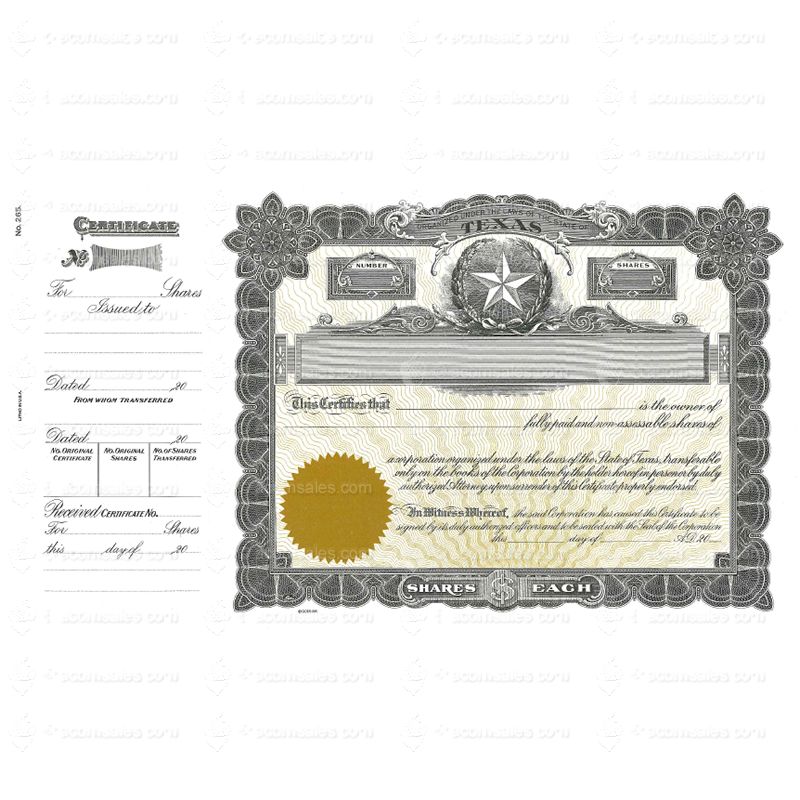 Texas Stock Certificate  Goes 265 Stock Certificate
